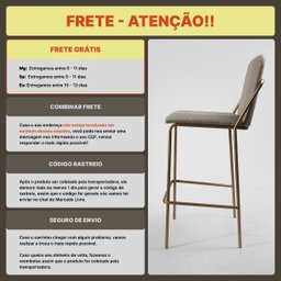 Banqueta Alta Moderna Estilo Industrial na Cor Preta com Tecido Linho Bege - 2