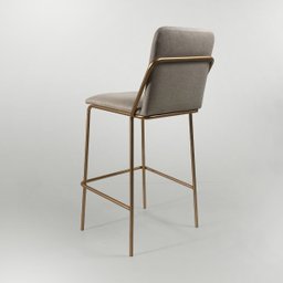 Banqueta Alta Moderna Estilo Industrial na Cor Preta com Tecido Linho Bege - 4