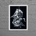 Ver imagem 1 de Quadro Desenho São Jorge Preto E Branco 24x18cm - com vidro:Madeira preta