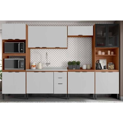 Cozinha Completa Firenze 6 Peças (2aéreos+2balcões+1paneleiro+1torrequente) C6p127 Amendola/nude