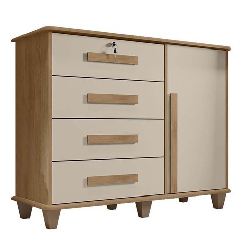 Cômoda com Sapateira 120cm 4 Gavetas Quarto Grécia RV Móveis Cinamomo/Off White
