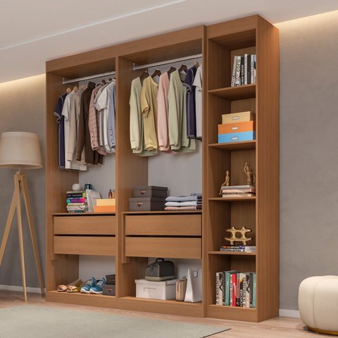 Guarda-Roupa Modulado sem Portas 4 Gavetas 4 Prateleiras Estante Versatille Yescasa