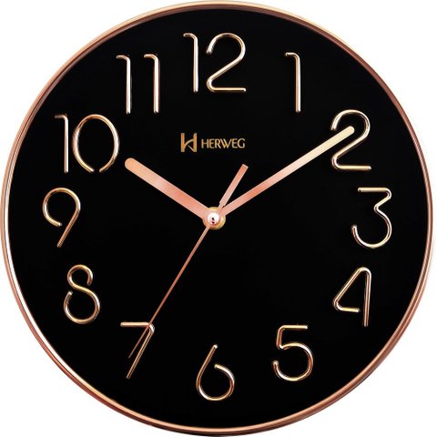 Relógio Silencioso Parede Cor Dourado Branco 25cm 6480