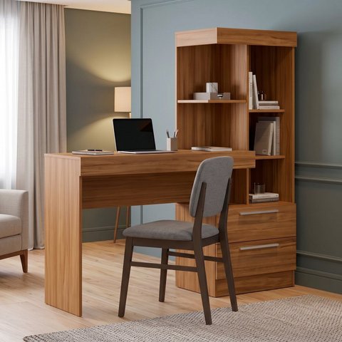 Escrivaninha Home Office 2 Gavetas 131,5cm com Estante
