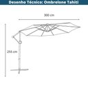 Ver imagem 5 de Ombrelone Lateral Tahiti Bahamas Fratini 300cm (larg) Base Cruz Alumínio Marrom Taupe Capa Polié