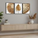 Ver imagem 3 de Kit 3 Quadros Folhagem Palha Nude com Moldura:preta