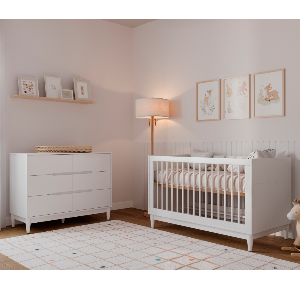 Berço e Cômoda para Quarto de Bebê Branco Linha Tomi Marca Quater - 1