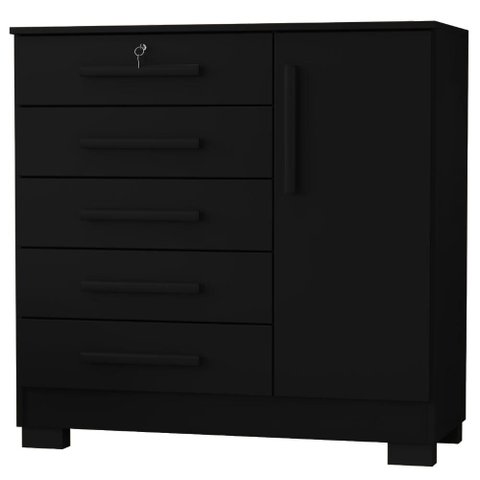 Comoda 5 Gavetas 1 Porta 99 cm Vitoria Preto Rudk