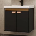 Ver imagem 5 de Kit Pia Gabinete Cuba Espelheira Armário Banheiro Lavabo Preto/nature