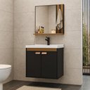 Ver imagem 1 de Kit Pia Gabinete Cuba Espelheira Armário Banheiro Lavabo Preto/nature