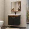 Kit Pia Gabinete Cuba Espelheira Armário Banheiro Lavabo Preto/nature - 1