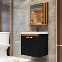 Ver imagem 3 de Kit Pia Gabinete Cuba Espelheira Armário Banheiro Lavabo Preto/nature
