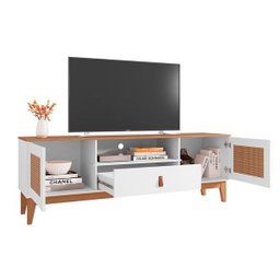 Rack Sala Esmeralda para Tv até 60 Polegadas Pés em Madeira - Branco/noce - 2