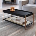 Ver imagem 2 de Conjunto Mesa de Centro e Mesa Lateral para Sala Industrial Indy A03 Nero Dourado - Lyam Decor