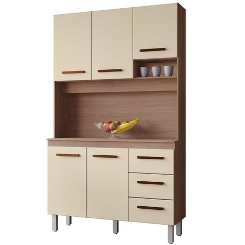 Kit de Cozinha 5 Portas 3 Gavetas com Nicho Vitorina Savana/Off White