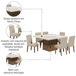 Conjunto De Mesa Com Tampo Giratório Amesterdã 1,36m 6 Cadeiras Creta Cedro/Off White/Areia Dobuê - 5