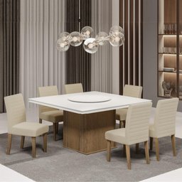 Conjunto De Mesa Com Tampo Giratório Amesterdã 1,36m 6 Cadeiras Creta Cedro/Off White/Areia Dobuê - 2