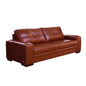 Sofá Decorativo de Couro Punto 2 Lugares 210cm Fixo na Cor Conhaque - Mozzelar