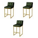 Ver imagem 2 de Banqueta Cozinha Alta com Encosto Industrial Kit 3 Dourado Lirina Pu Verde C05 - D’Rossi