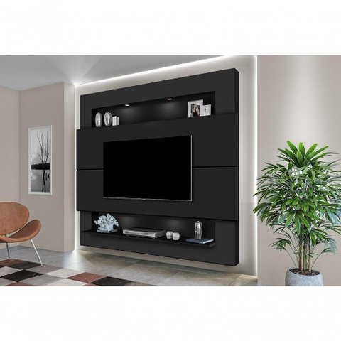 Painel para Tv 75" com Nicho e Prateleira Riviera 217 Preto - Luapa