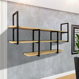 Estante Industrial Suspensa Parede Ferro e Madeira Casa - 5
