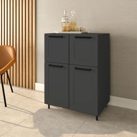 Aparador Buffet Multiuso 8192 4 Portas 70cm Grafite Bertolini