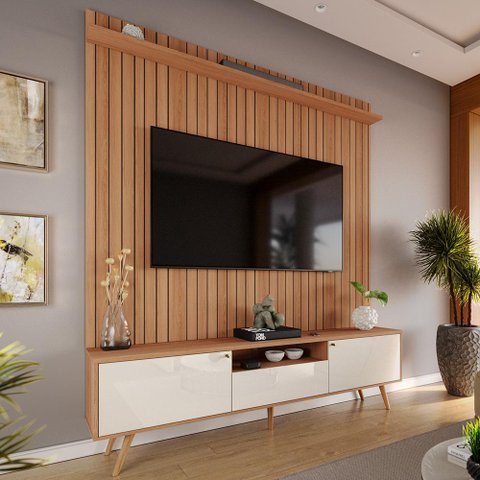 Rack com Painel Sevilla Efeito Ripado 3d para Tv até 70 Polegadas 183cm