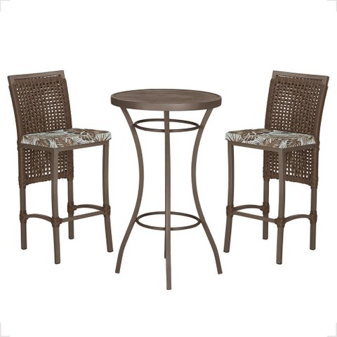 Mesa Bistrô e 2 Banquetas Roma Marrom Corda Náutica Estofado 6 Trama Original