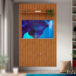 Painel Ripado Para Sala Tv Até 60 Polegadas Freijó Rosin Shop Jm - 1