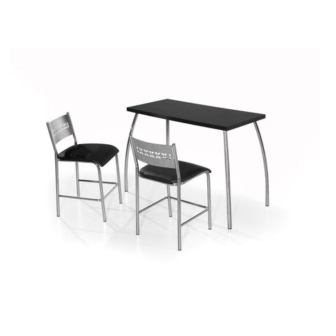 Conjunto Mesa e 2 Banquetas em Aço Cromado C/ Tampo MDP Preto