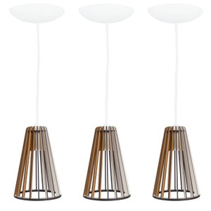 Pendente Luminária Koni Madeira Mdf Desmontada 3 Unidades:branco