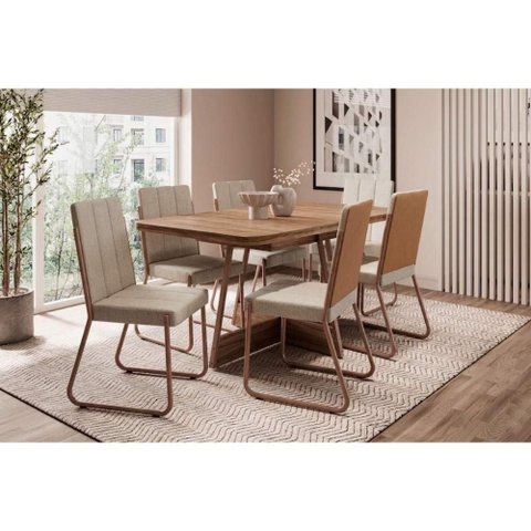 Mesa Sala Jantar Átria 160cm + 6 Cadeiras Nina Rose Carraro
