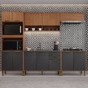 Ver imagem 1 de Cozinha Modulada Torre Quente Aéreo 2 Portas Ripado 5 Peças Florença Marrom/Chumbo/Freijó