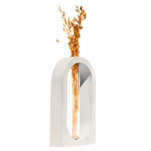 Vaso Decorativo Solitário Janela 16,5cm Artesanal em Cimento - Branco