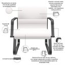 Ver imagem 3 de Cadeira de Escritório Recepção com Braço Fixa Preta Lev P03 Vinil Branco - Lyam Decor