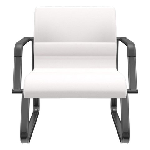 Cadeira de Escritório Recepção com Braço Fixa Preta Lev P03 Vinil Branco - Lyam Decor