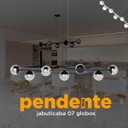 Ver imagem 2 de Pendente Lustre de Teto Jabuticaba Alumínio Preto com 5 Metros Fio com 7 Vidros Globos Fume