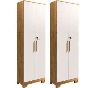 Kit 2 Armário Multiúso 2 Portas com Chave Lavanderia Cozinha Escritório 100% Mdf Faura Móveis