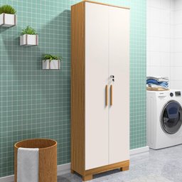 Kit 2 Armário Multiúso 2 Portas com Chave Lavanderia Cozinha Escritório 100% Mdf Faura Móveis - 3