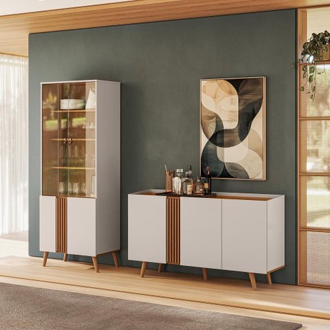 Conjunto Sala de Jantar Capri - Buffet 3 Portas + Cristaleira 2 Portas de Vidro - Colibri Móveis