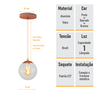 Pendente Bronze C/ Globo de Vidro Cristal de 14cm + Led 2w - 4