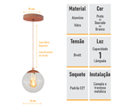 Ver imagem 4 de Pendente Bronze C/ Globo de Vidro Cristal de 14cm + Led 2w