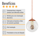 Ver imagem 5 de Pendente Bronze C/ Globo de Vidro Cristal de 14cm + Led 2w
