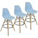 Ver imagem 1 de Kit 3 Banquetas Charles Eames Eiffel Wood Design Base Fixa Madeira - Azul