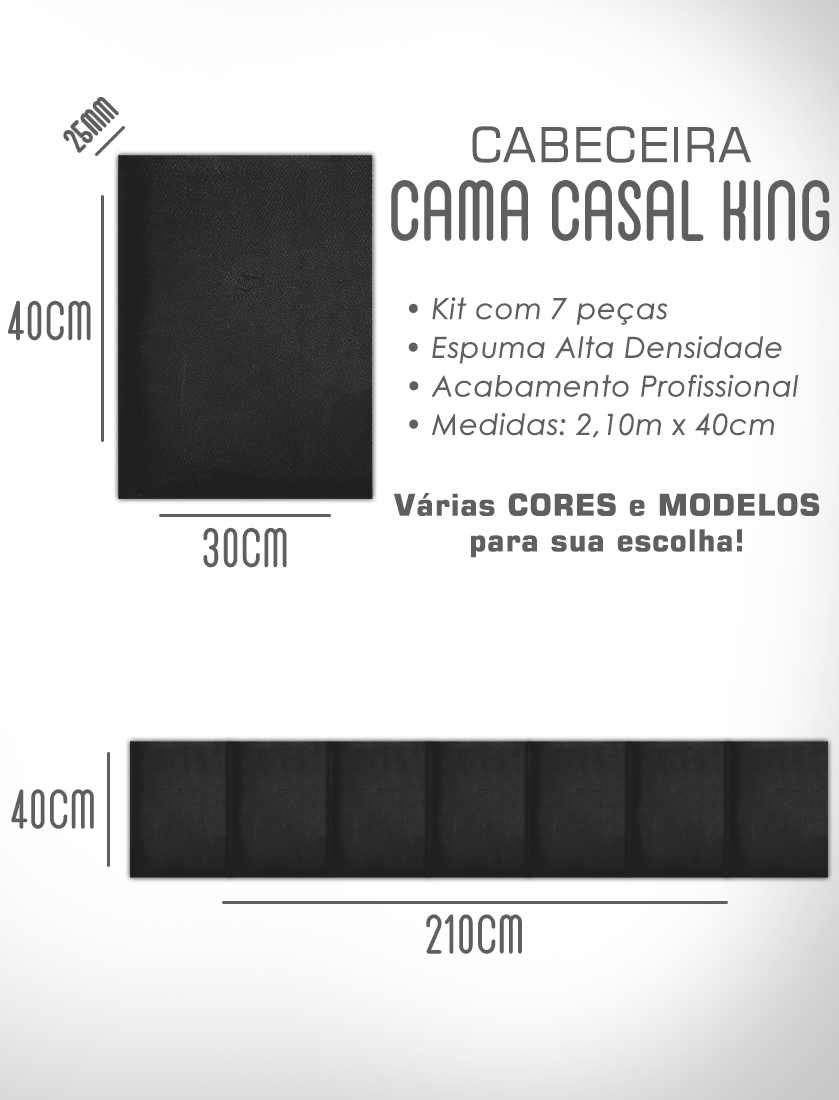 Kit 7 Módulos de Cabeceira Estofada Cama Box Casal King Modulada 2,10mx40cm - 8