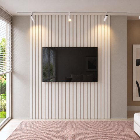 Painel para TV até 85 Polegadas Ripado MDF 270CMX240CM Moldufama Branco