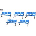 Ver imagem 1 de Kit com 5 Cadeiras Longarina Plástica 03 Lugares Cor Azul Mastcmol