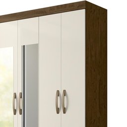 Guarda Roupa Casal Ibiza 6 Portas e 4 Gavetas com Espelho Castanho Wood/Off White - PR Móveis - 3