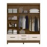 Guarda Roupa Casal Ibiza 6 Portas e 4 Gavetas com Espelho Castanho Wood/Off White - PR Móveis - 5