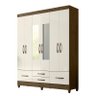 Guarda Roupa Casal Ibiza 6 Portas e 4 Gavetas com Espelho Castanho Wood/Off White - PR Móveis - 1